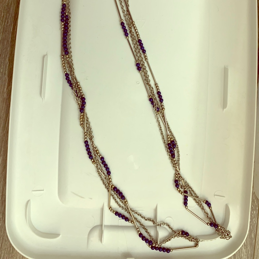 Long silver and blue necklace